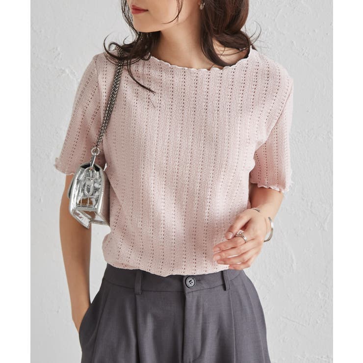 透かし柄メロー配色Tシャツ | RANAN | 詳細画像19 