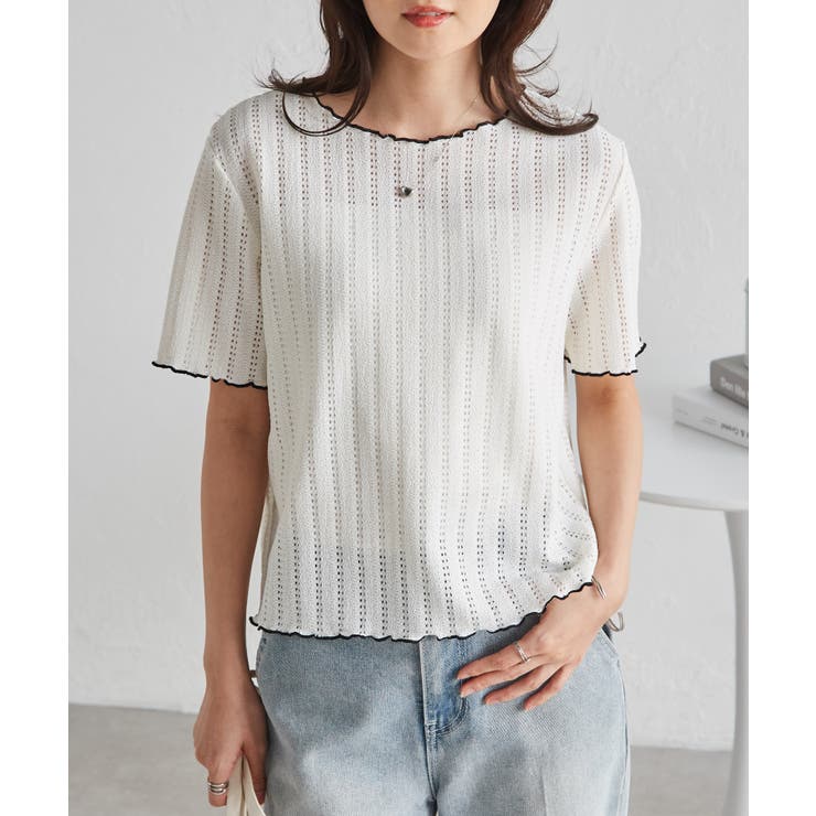 透かし柄メロー配色Tシャツ | RANAN | 詳細画像2 