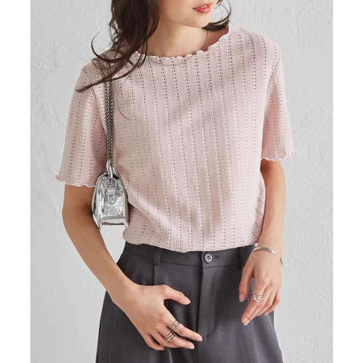 透かし柄メロー配色Tシャツ | RANAN | 詳細画像20 