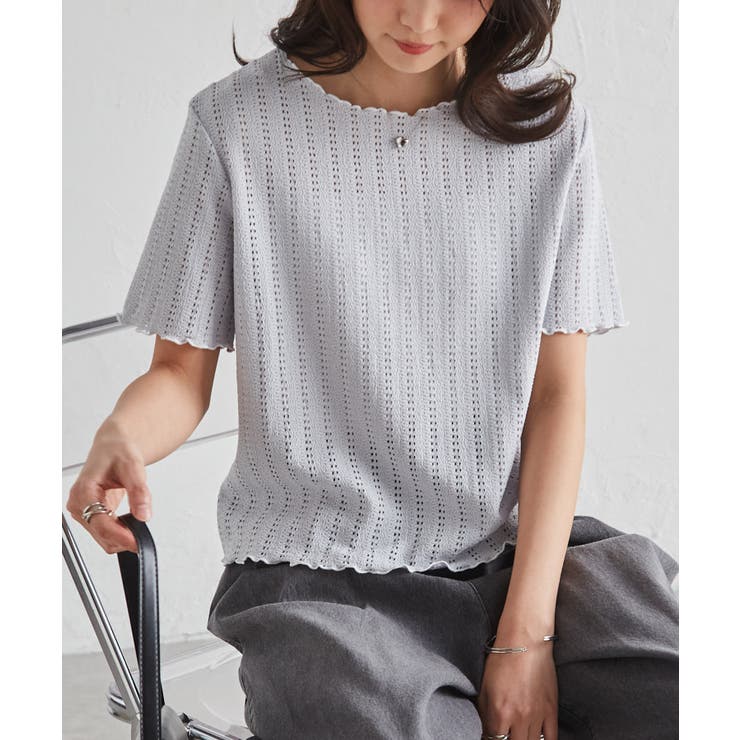 透かし柄メロー配色Tシャツ | RANAN | 詳細画像24 