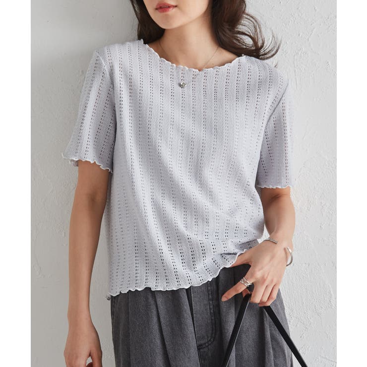 透かし柄メロー配色Tシャツ | RANAN | 詳細画像25 