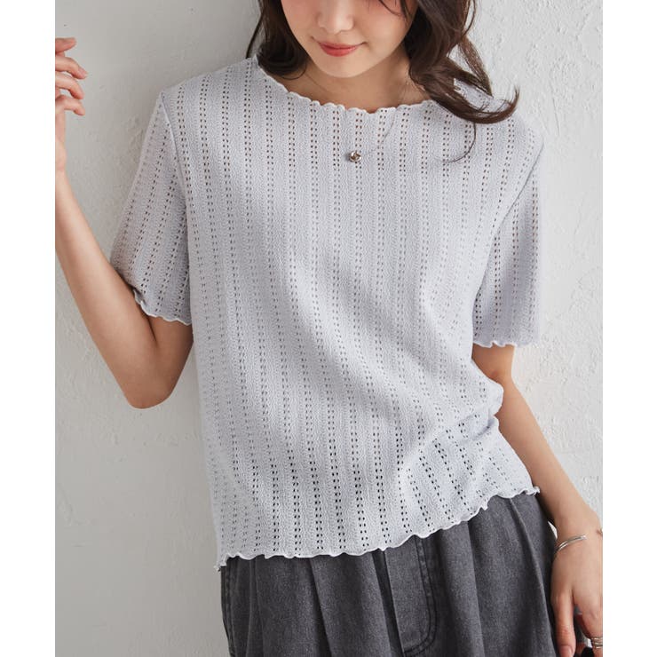 透かし柄メロー配色Tシャツ | RANAN | 詳細画像28 