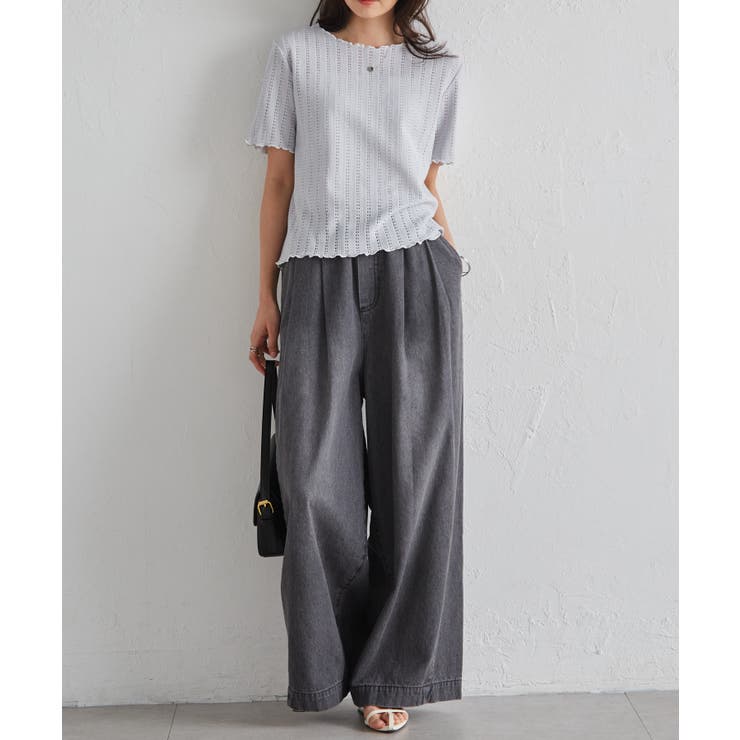 透かし柄メロー配色Tシャツ | RANAN | 詳細画像29 