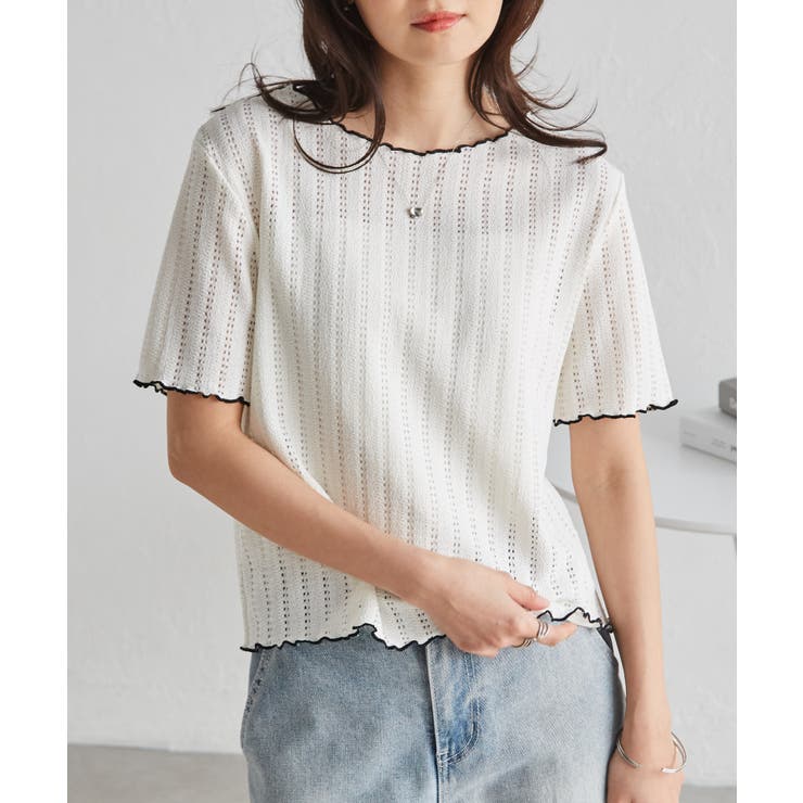 透かし柄メロー配色Tシャツ | RANAN | 詳細画像4 