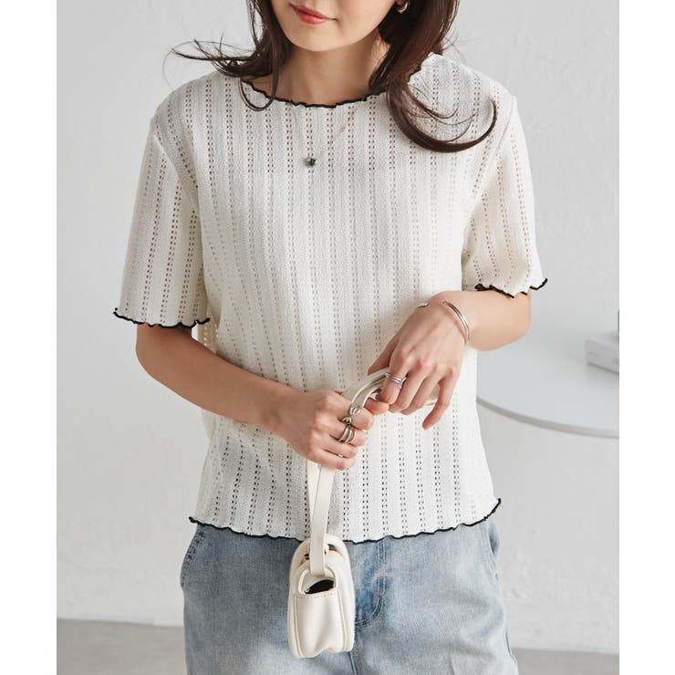 透かし柄メロー配色Tシャツ | RANAN | 詳細画像5 