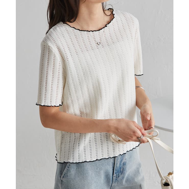 透かし柄メロー配色Tシャツ | RANAN | 詳細画像7 