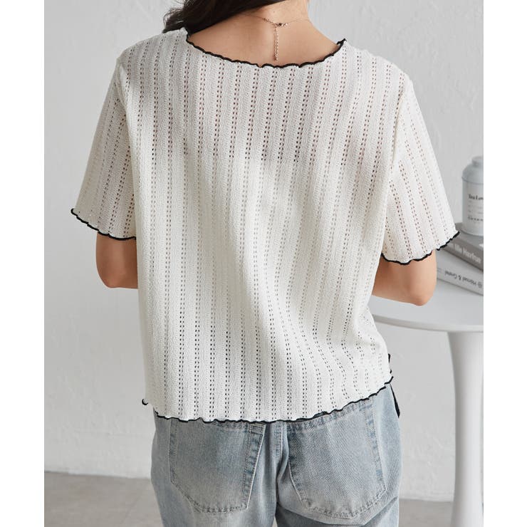 透かし柄メロー配色Tシャツ | RANAN | 詳細画像8 