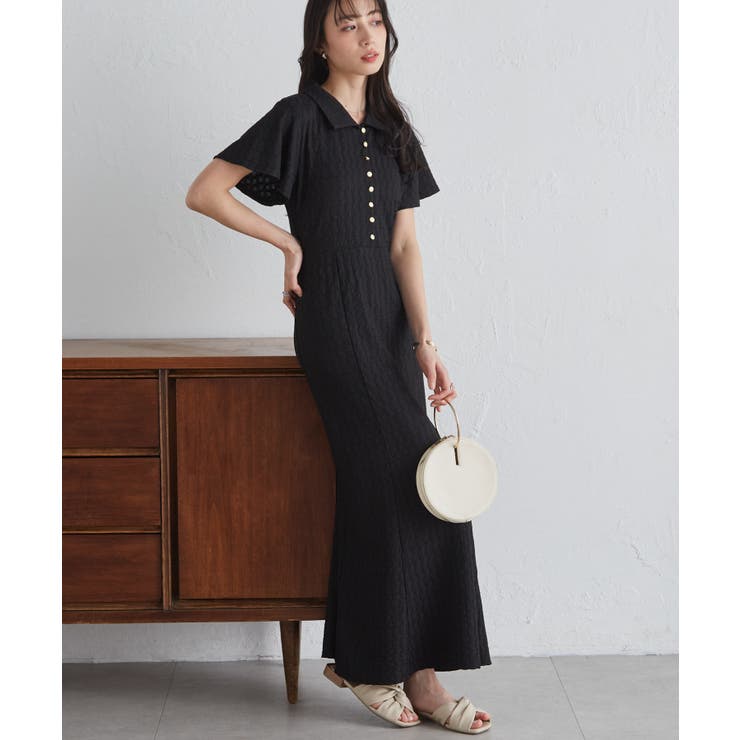 ブラック | フレアスリーブマーメードポロワンピース | RANAN