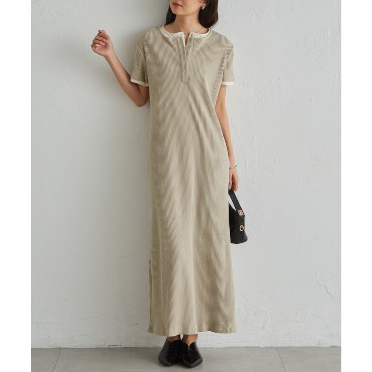 ベージュケイ | レイヤードヘンリーネックリブワンピース | RANAN