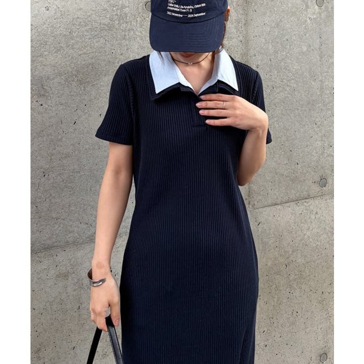 ネイビーケイ | ダブルカラーリブワンピース | RANAN