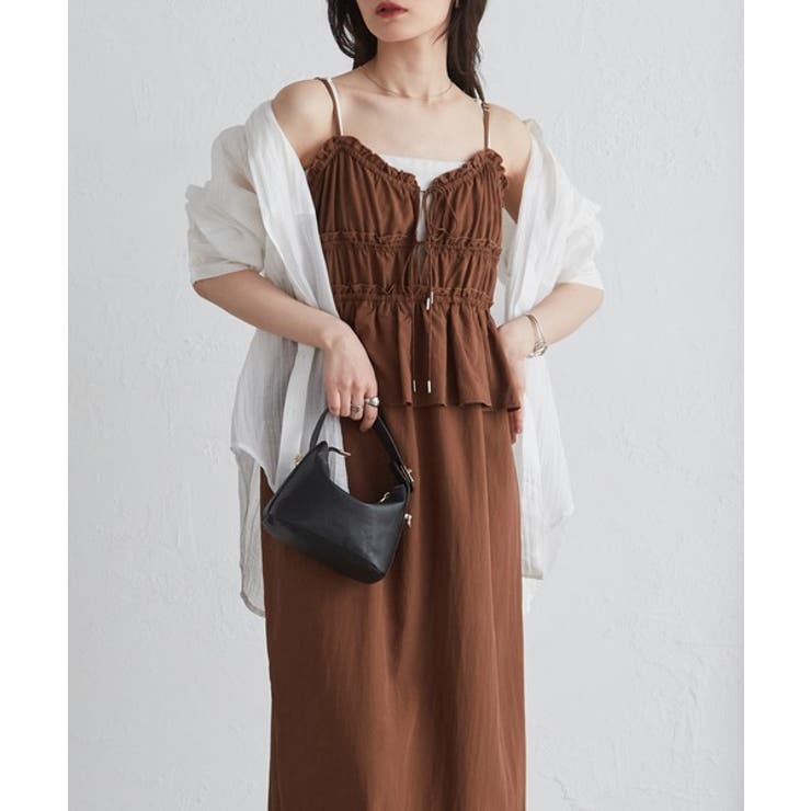 ブラウン | リボンギャザーペプラムナローワンピース | RANAN