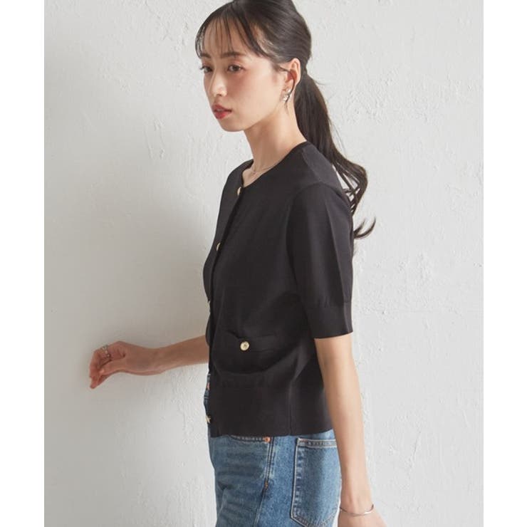 ゴールド調ボタン5分袖ニットカーディガン | RANAN | 詳細画像10 