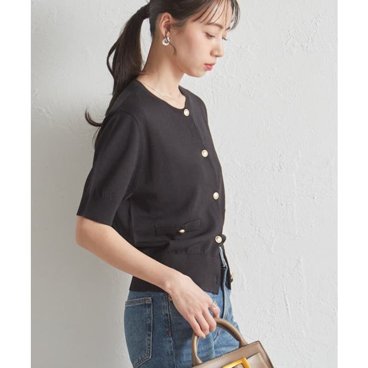 ゴールド調ボタン5分袖ニットカーディガン | RANAN | 詳細画像11 