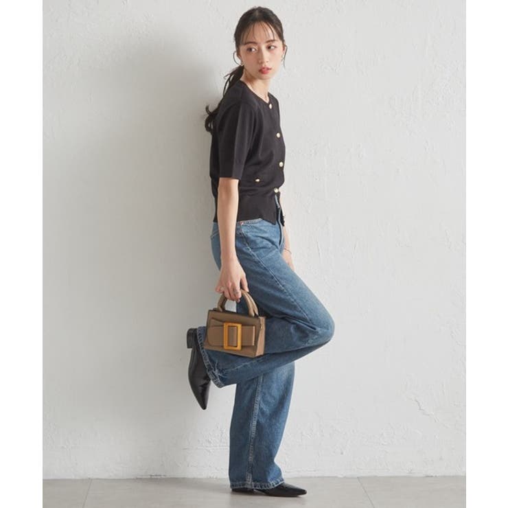 ゴールド調ボタン5分袖ニットカーディガン | RANAN | 詳細画像14 