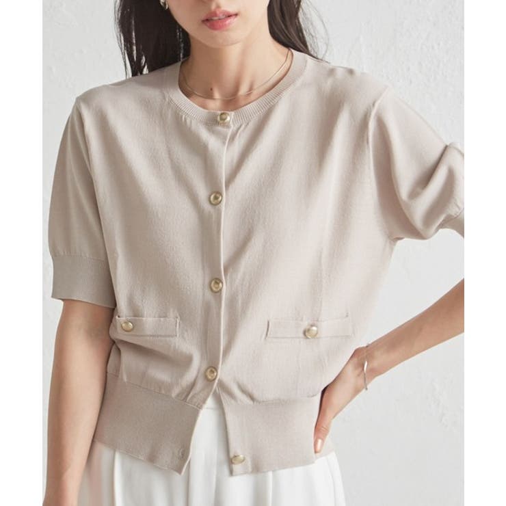 ゴールド調ボタン5分袖ニットカーディガン | RANAN | 詳細画像15 