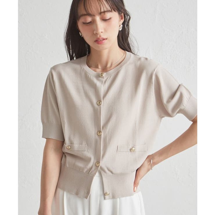 ゴールド調ボタン5分袖ニットカーディガン | RANAN | 詳細画像16 