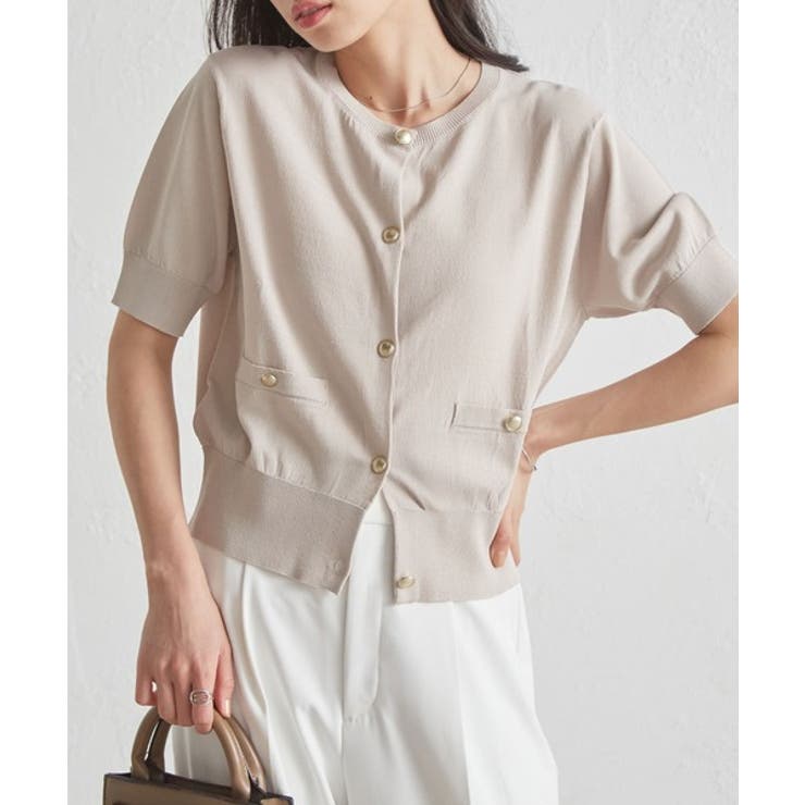 ゴールド調ボタン5分袖ニットカーディガン | RANAN | 詳細画像17 