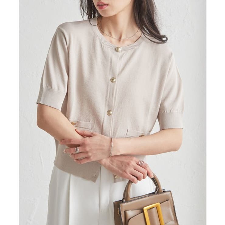 ゴールド調ボタン5分袖ニットカーディガン | RANAN | 詳細画像19 