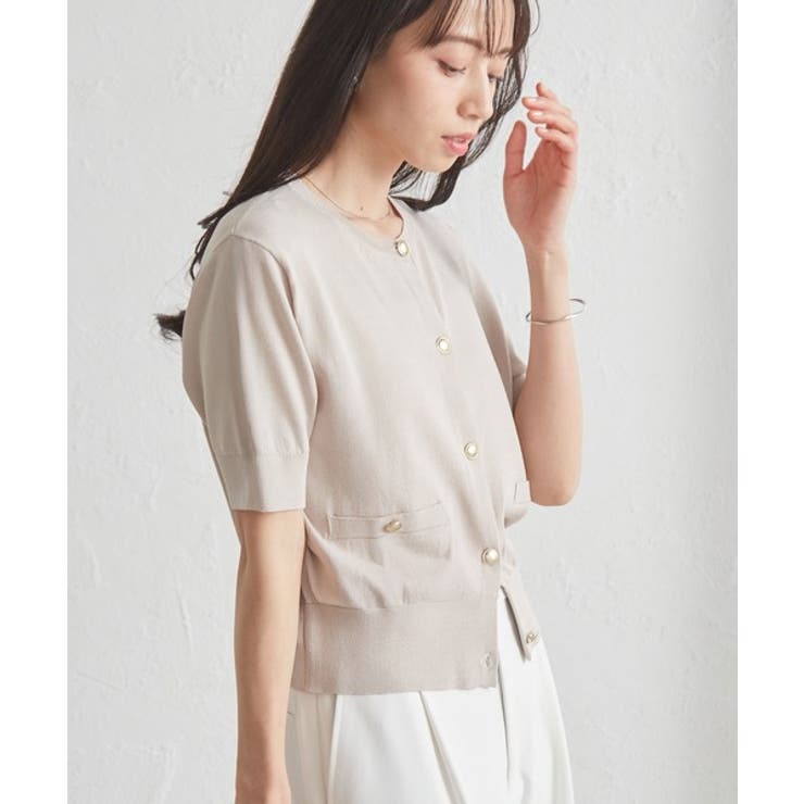 ゴールド調ボタン5分袖ニットカーディガン | RANAN | 詳細画像20 