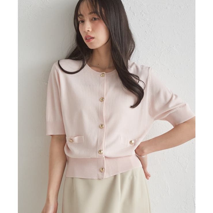 ゴールド調ボタン5分袖ニットカーディガン | RANAN | 詳細画像25 