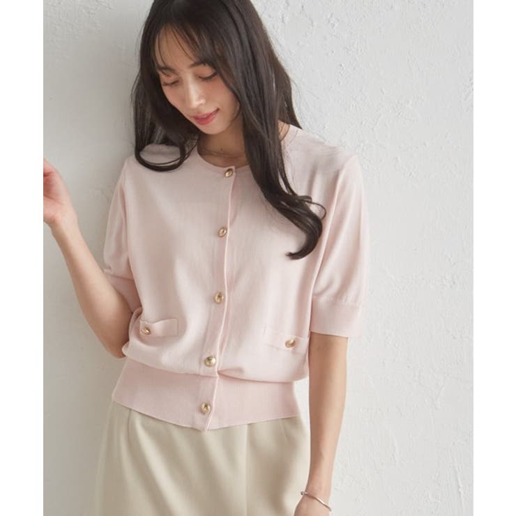 ゴールド調ボタン5分袖ニットカーディガン | RANAN | 詳細画像26 