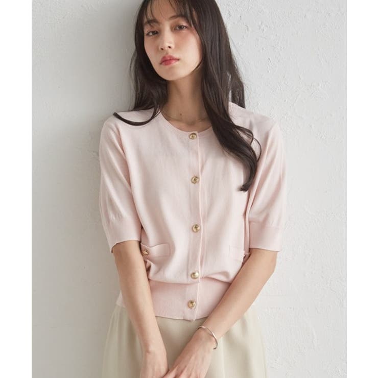 ゴールド調ボタン5分袖ニットカーディガン | RANAN | 詳細画像27 