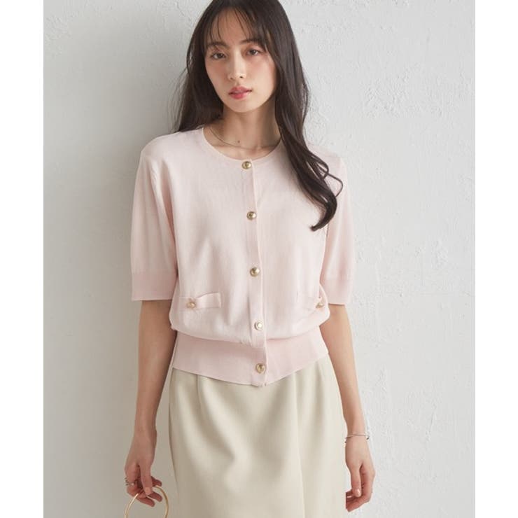 ゴールド調ボタン5分袖ニットカーディガン | RANAN | 詳細画像29 