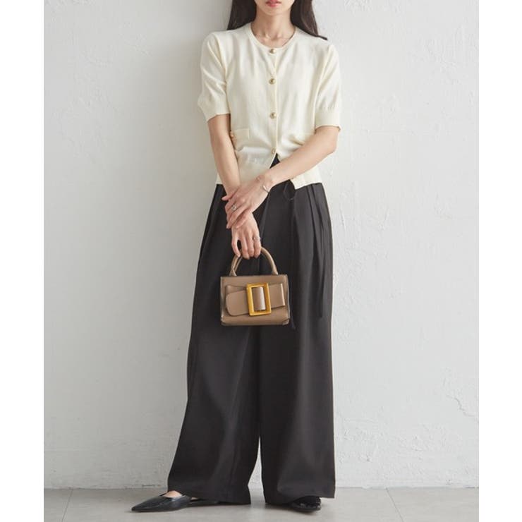 ゴールド調ボタン5分袖ニットカーディガン | RANAN | 詳細画像7 