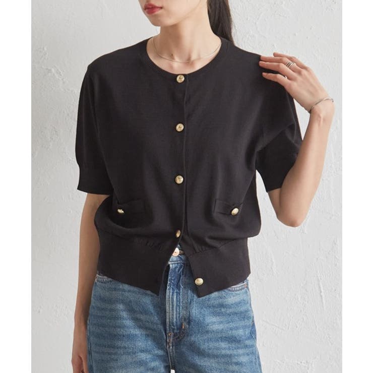 ゴールド調ボタン5分袖ニットカーディガン | RANAN | 詳細画像8 