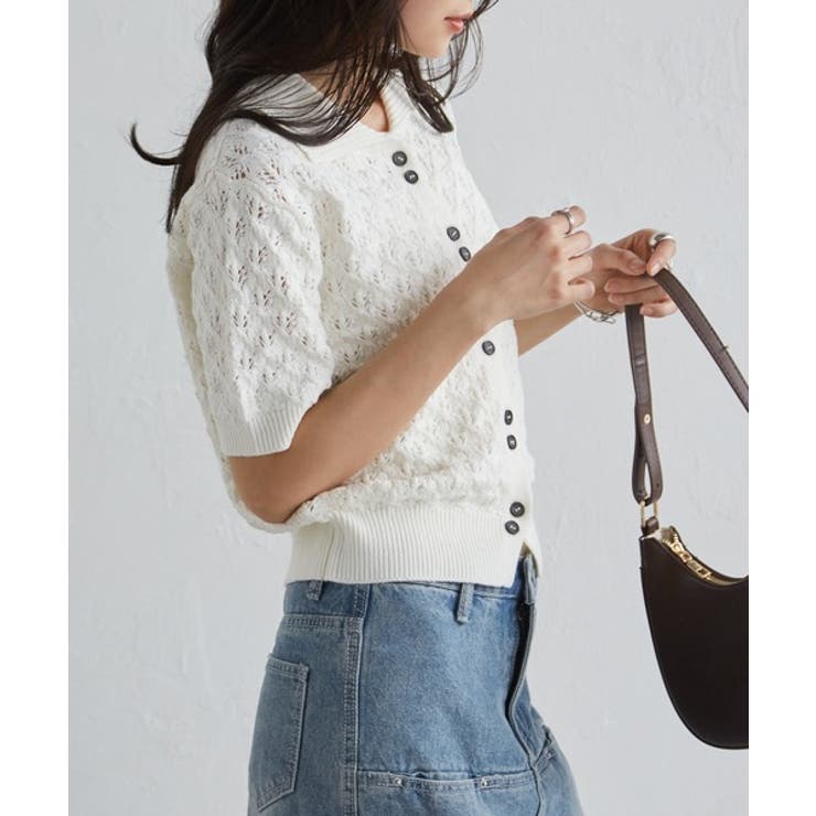 透かし柄サマーニットポロカーディガン | RANAN | 詳細画像3 