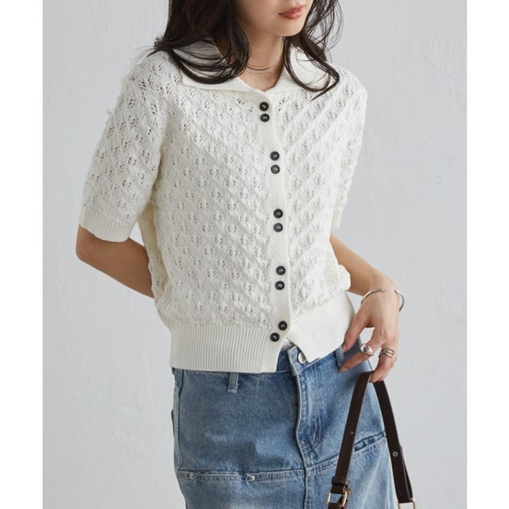 透かし柄サマーニットポロカーディガン | RANAN | 詳細画像4 