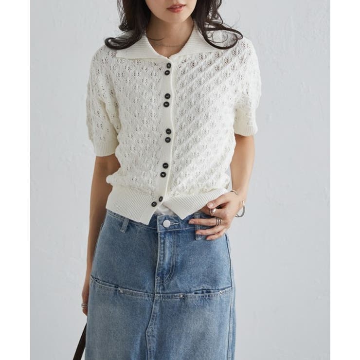 透かし柄サマーニットポロカーディガン | RANAN | 詳細画像5 