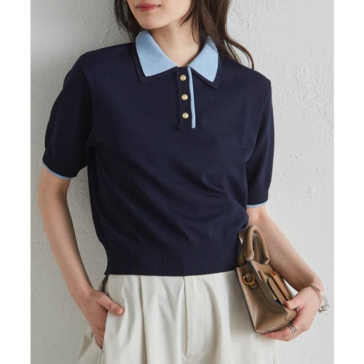 ネイビーケイ | ダブルカラーポロニット | RANAN