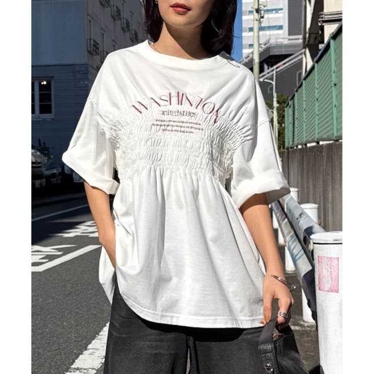 ホワイト | 多機能シャーリングプリントTシャツ | RANAN