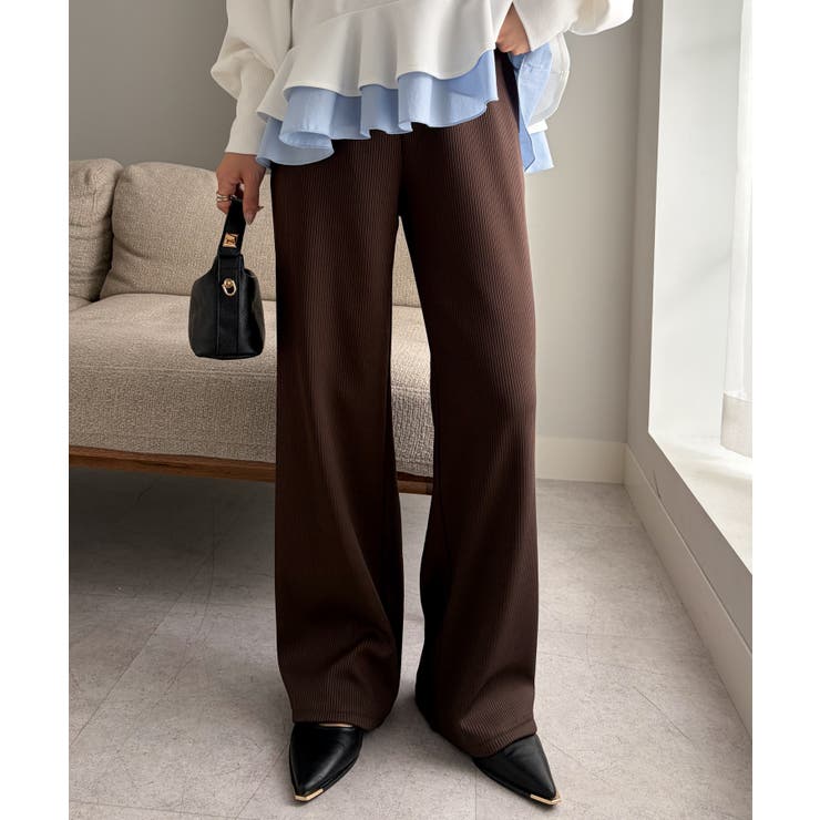【S～3Lサイズ展開】裏ベロアセミワイドリブパンツ | RANAN | 詳細画像15 