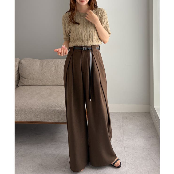 【S～3Lサイズ展開】ウール調ループベルトデザインタックパンツ | RANAN | 詳細画像30 