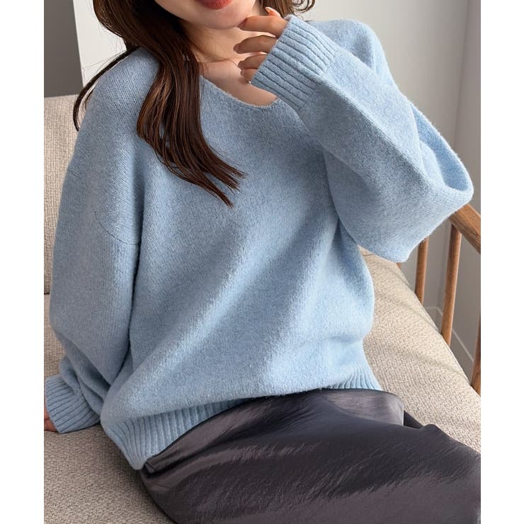 ブルー | ふんわり柔らか！ヤクライクVネックニット【M～3L展開】 | RANAN