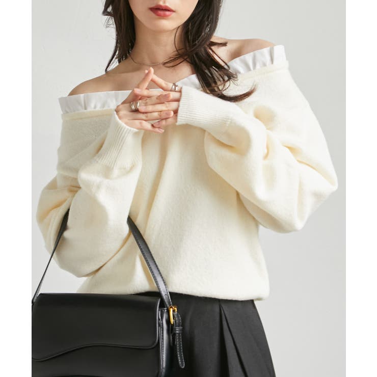 アイボリー | 2WAYフリル衿ニット | RANAN