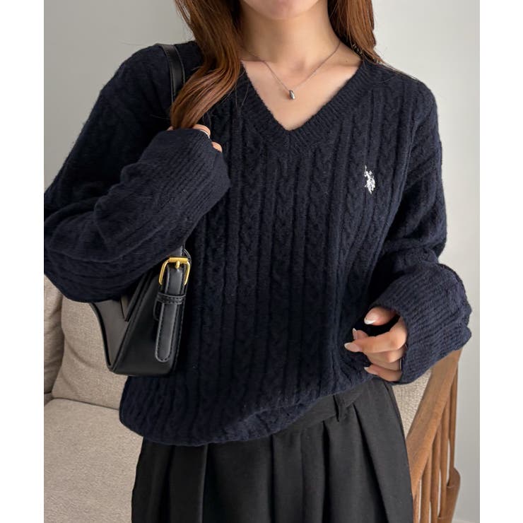 ＜U.S.POLOASSN.＞ワンポイントケーブルVニット | RANAN | 詳細画像18 