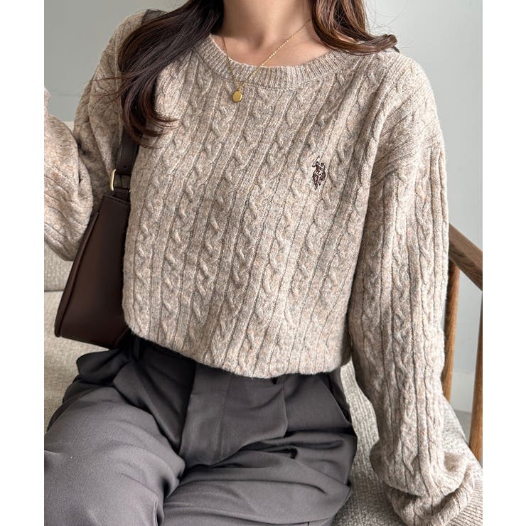 ベージュ | ＜ＵＳＰ＞ワンポイントケーブルニット | RANAN