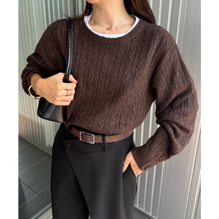 ブラウン | ＜ＵＳＰ＞ワンポイントケーブルニット | RANAN