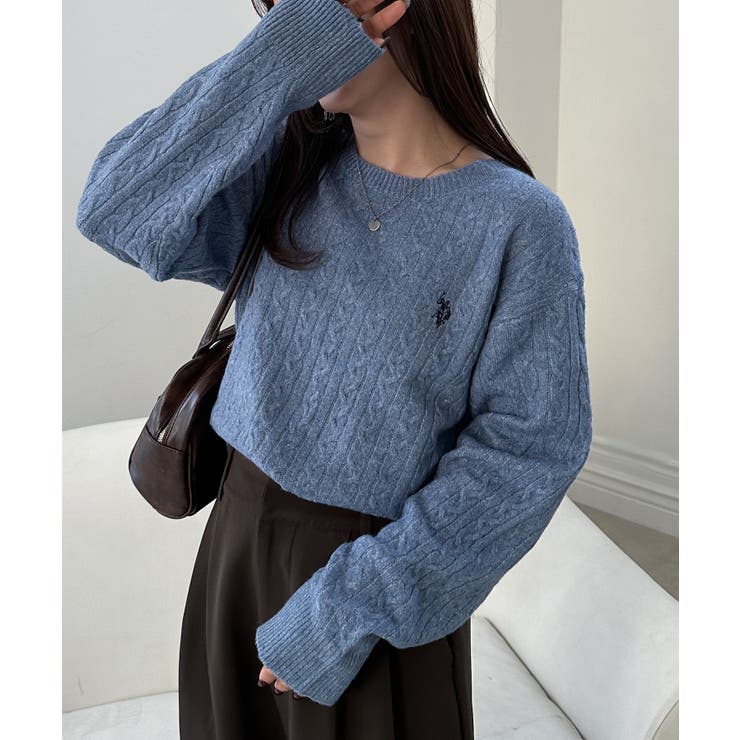 ブルー | ＜ＵＳＰ＞ワンポイントケーブルニット | RANAN