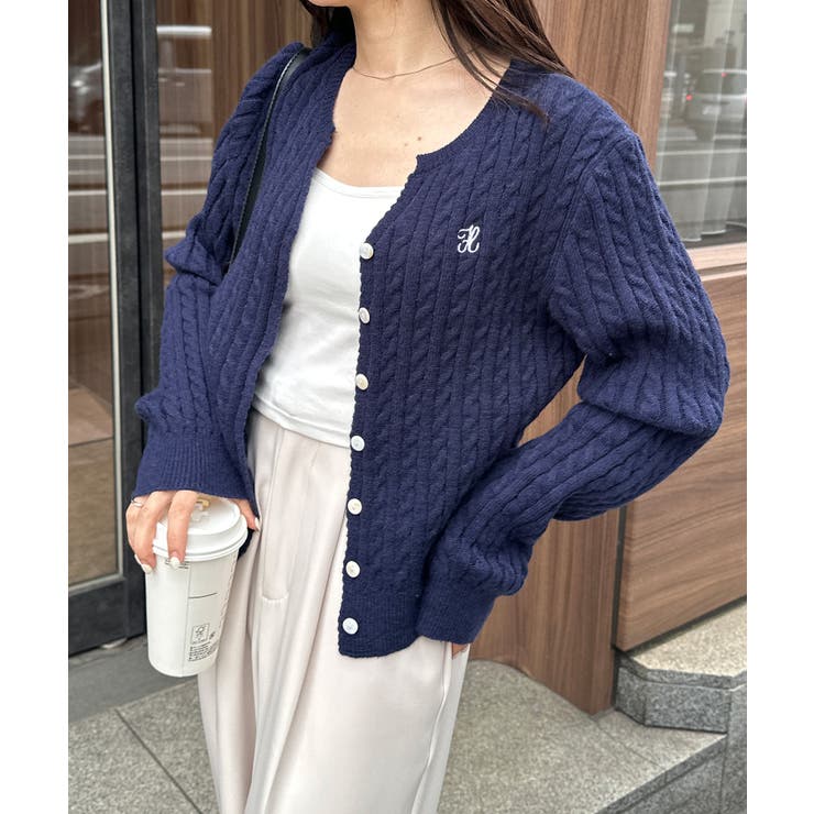 solleim＞キーネックケーブルニットカーディガン[品番：RANW0000125