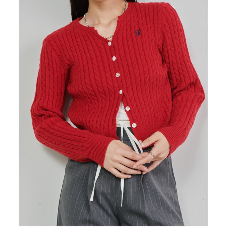 ボルドー2 | ＜solleim＞キーネックケーブルニットカーディガン | RANAN