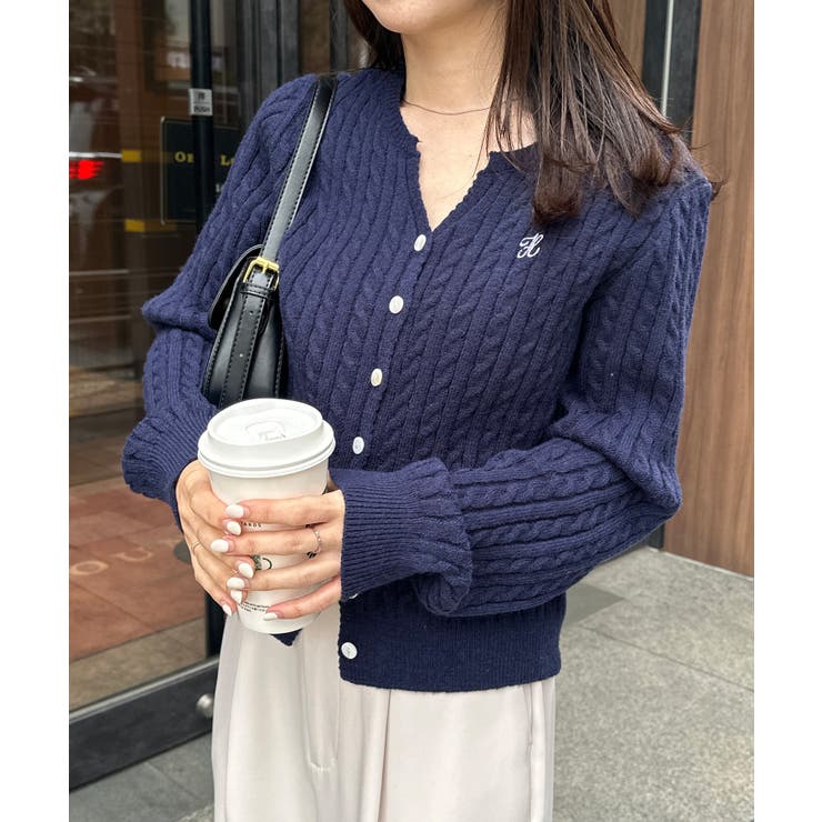 ネイビー2 | ＜solleim＞キーネックケーブルニットカーディガン | RANAN