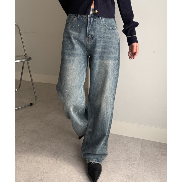 ブルー | ラインストーンデニムパンツ | RANAN
