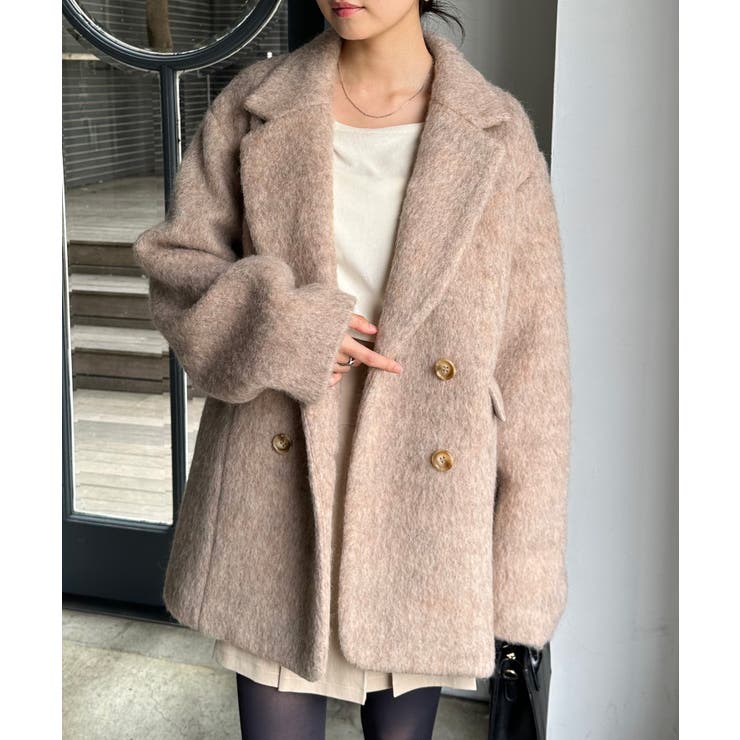 Rene スーリーアルパカ シャギーピーコート ダブルジャケット 36 Rene スーリーアルパカ シャギーピーコート ダブルジャケット 36 Rene