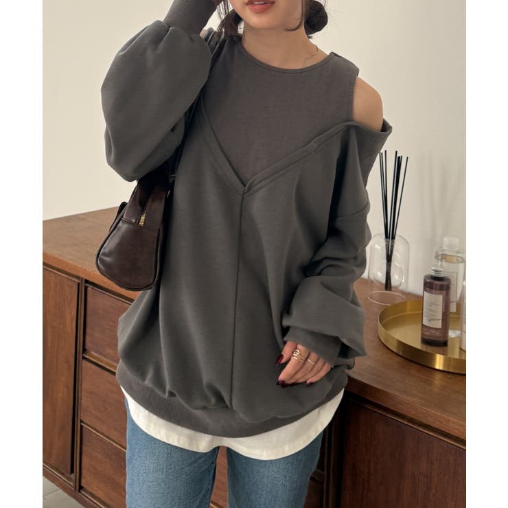 チャコール | フェイクレイヤードデザインスウェット | RANAN