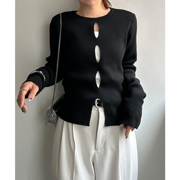 ブラック | フロントホールリブニット | RANAN