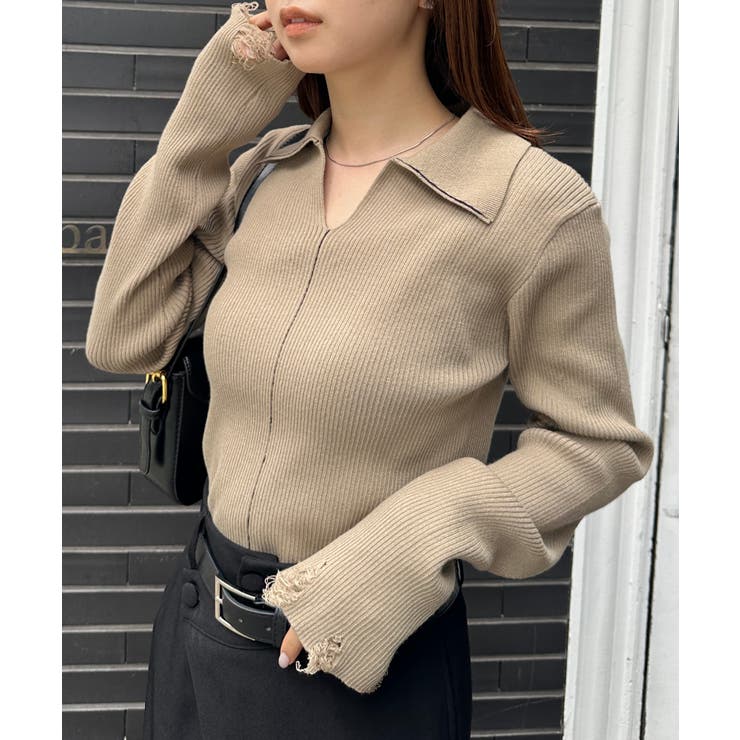 ＜solleim＞襟付きラインリブニット | RANAN | 詳細画像1 